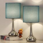 RZChome Blue Light Table Lamps Modern Table Lamps – Bedside Desk Lamp Set of 2, Small Nightstand Lamps for Bedroom, Living Room, Office with Fabric Lamp Shade and Metal Base