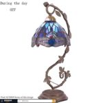 Tiffany Lamps Stained Glass Table Desk Reading Lamp Crystal Bead Sea Blue Dragonfly Style Shade W8H21 Inch for Living Room Bedroom Bookcase Dresser Coffee Table (S00408T28)