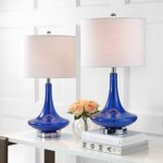 JONATHAN Y JYL1081D-SET2 Cecile 25.5″ Glass Teardrop LED Table Lamp Contemporary,Transitional for Bedroom, Living Room, Office, College Dorm, Coffee Table, Bookcase, Cobalt/Chrome(Setof2)