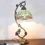 Tiffany Lamp (LED Bulb Included) W8H22 Inch Stained Glass Table Desk Reading Light Crystal Bead Sea Blue Dragonfly Style Shade S147 WERFACTORY Lamps for Living Room Bedroom Study Bookcase Coffee Bar
