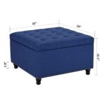 Tbfit Large Square Storage Ottoman Bench, Tufted Upholstered Coffee Table Ottoman with Storage, Oversized Storage Ottomans Toy Box Footrest for Living Room, Blue