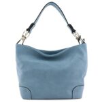 Hobo Shoulder Bag with Big Snap Hook Hardware (Blue Gray)