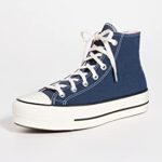 Converse Women’s Chuck Taylor All Star Lift Platform Denim Fashion Sneakers, Navy/Egret/Sunrise Pink, 7 Medium US