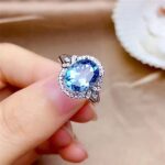 SixTwo, Vintage 925 Sterling Silver Women’s Ring Shiny Leaf Zircon Carat Diamond Oval Sea Blue Topaz Engagement Wedding Anniversary Cocktail Knuckle Stacking Finger Rings for Women ST.148 (10)