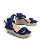 DREAM PAIRS Womens Open Toe Espadrilles Dressy Lace Up Strappy Wedges Sandals SDPW2301W,Navy,9.5
