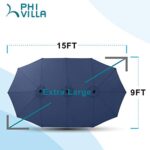 PHI VILLA 15ft Large Patio Umbrellas with Base Included, Outdoor Double-Sided Rectangle Market Umbrella with Crank Handle, for Pool Lawn Garden, Blue