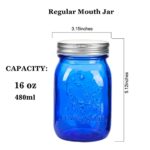 Amzcku 16 oz Blue Mason Jars with Lids?Regular Mouth Canning Jar, 6 Pack Multifunction Glass Container, for Storage, Canning, Pickling, Preserving, Fermenting, DIY Crafts & Decor…