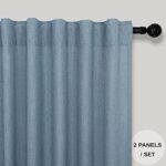 Blue Linen Curtains 84 Inch Length for Living Room 2 Panels Set Back Tab Rod Pocket Light Filtering Semi Sheer Grey Blue Curtains for Bedroom Country Farmhouse Stone Dusty Blue Gray Drapes 52×84 Long
