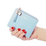 Belsmi Women’s Small Compact Slim Leather Mini Wallet Lady Purse Zipper Pocket Card Organizer Bifold Wallets (Blue)