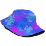 Mens Wide Brim Sun Hat Fishing Safari Cap for Outdoor Hiking Camping Gardening Lawn Field Work, Blue and Purple Pineapples