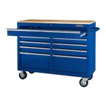 46 In. 9-Drawer Mobile Storage Cabinet With Solid Wood Top – Blue Workbench