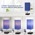 3-Color Temperature Bedside Lamp with USB Port and AC Outlet Table Lamps for Bedroom Nightstand Lamps with Blue Shade Black Metal Bed Lamp Small Desk Lamps for Living Room Office (Bulb Included)