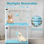 FLARUZIY 30’’ Dog Crate, Easy to Assemble Blue Medium Dog Kennel Dog Playpen with Double Door and Drawer Leak-Proof Tray, Multiple Stackable Thick Sturdy Carbon Steel Pet Cage for 25-40lb Medium Dog