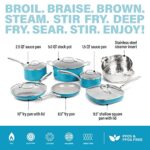 Gotham Steel Aqua Blue Pots and Pans Set, 12 Piece Nonstick Ceramic Cookware Set, Includes Frying Pans, Stockpots & Saucepans, Stay Cool Handles, Oven & Dishwasher Safe, 100% PFOA Free, Turquoise