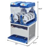 TECSPACE 110V 2 Tank 30L Commercial Slushy Machine 1000W, Stainless Steel Margarita Smoothie Frozen Drink Maker for Cocktail Ice Juice Tea Coffee Making, Blue&Sliver