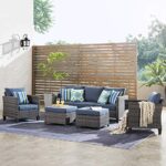 ovios Patio Furniture Set All Weather Outdoor Furniture Sectional Sofa High Back Wicker Rattan Sofa Couch for Yard Backyard Porch (5 PCS, Denim Blue)
