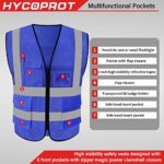HYCOPROT High Visibility Mesh Safety Reflective Vest with Pockets and Zipper, Meets ANSI/ISEA Standards (L, Blue)