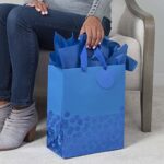 Hallmark 13″ Large Gift Bag with Tissue Paper (Blue Foil Dots) for Hanukkah, Christmas, Birthdays, Fathers Day, Graduations, and Baby Showers