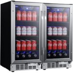 EdgeStar CBR902SGDUAL 30 Inch Wide 160 Can Built-In Side by Side Beverage Cooler with Blue LED Lighting