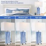 Touch Control Table Lamps Set of 2, Modern Ceramic Bedside Lamp with 2 USB Ports 1 AC Outlet, 3-Way Dimmable Blue Nightstand Lamp with White Fabric Shade for Living Room, Bedroom (LED Bulbs Included)