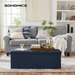 SONGMICS 43 Inches Folding Storage Ottoman Bench, Storage Chest, Foot Rest Stool, Bedroom Bench with Storage, Dark Blue ULSF77IN