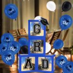 DAZONGE Blue Graduation Party Decorations 2023 – Set of 4 Graduation Balloon Boxes with 40 Latex Balloons & 4 Lighted Strings – So Proud of You 2023 Graduation Decorations for Any Grades Ceremony