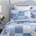 Laura Ashley – King Quilt Set, Reversible Cotton Bedding with Matching Shams, Farmhouse Inspired Home Decor (Paisley Printed Patchwork Blue, King)