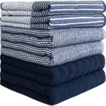 Premium Kitchen Towels (20”x 28”, 6 Pack) | Large Cotton Kitchen Hand Towels | Dish Towels | Flat & Terry Towel | Kitchen Towels | Highly Absorbent Tea Towels Set with Hanging Loop | Navy Blue