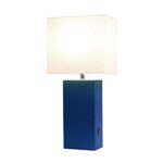 Elegant Designs LT1053-BLU Modern Leather USB and White Fabric Shade Table Lamp, Blue