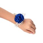 NC 4 Pieces/lot Silk Flowers Wedding Bride Wrist Corsage Women Girls Hand Flower Party Decor (Royal Blue Wrist Corsage)