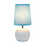 Simple Designs LT2084-BLU Mini Studded Texture White Ceramic Bedside Table Lamp, Blue