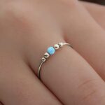 Fidget Ring Women Fidget Rings For Anxiety – Sterling Silver Blue Opal Fidget Ring With Beads, Women Spinny Fidget Rings, Anxiety Fidget Ring