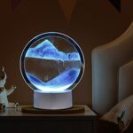 FIALAME Moving Sand Lamp Art Decor Night Light, Dimmable 7 Colors Changing Dynamic Hourglass Lamp, Creative Bedside Lamp for Living Room Bedroom (A – Blue)