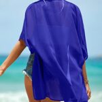 Pinup Fashion Kimonos for Women Lightweight Summer Cardigan Loose Open Front Blue Beach Kimono Coverups XL