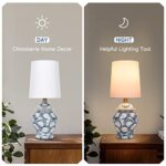 EUO 17″ Blue and White Lamp for Bedroom, Chinoiserie Ceramic Table Lamp for Living Room, Small Blue Lamp for Nightstand, Blue and White Porcelain Lamp for Home Decor