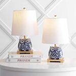 JONATHAN Y JYL3014A-SET2 Justina 16″ Ceramic Mini Table Lamp(Set of 2) Cottage,Transitional for Bedroom, Living Room, Office, College Dorm, Coffee Table, Bookcase, Blue/White