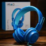 iRAG J01 Kids Headphones Foldable Stereo Tangle-Free 5ft Long Cord 3.5mm Jack Plug in Wired On-Ear Headset for iPad/Amazon Kindle,Fire/Toddler/Boys/Girls/School/Laptop/Travel/Plane/Tablet(Ocean Blue)
