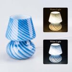 COOSA Glass Mushroom Lamp, Table Bedside Lamps,Blue Striped Small Night Lamps, Mushroom Decor Light for Ambient,Kids,Bedroom,Living,Gift