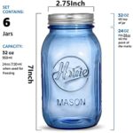 Tebery 6 Pack Vintage Blue Home Mason Jars with Airtight lids & Bands, 32Oz Regular Mouth Quart Glass Canning Jar for Fermenting, Pickling, Storage, DIY Crafts & Decor