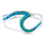 Oxford Diamond Co Wave Ocean Beach Lab Created Opal .925 Sterling Silver Ring Sizes 4-12. Colors Available (Lab Created Blue Opal, 6)