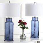 SAFAVIEH Lighting Collection Glass Bottle Blue 30-inch Bedroom Living Room Home Office Desk Nightstand Table Lamp Set of 2 (LED Bulbs Included)