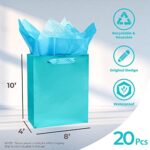UnicoPak 20 Pack Blue Gift Bags Medium Size 8x4x10 Inch, Reusable Thick Paper Gift Bags with Handles, Shiny Finish Surface with Embossed Pattern, Party Favor Bags Goodie Bags Gift Bag for Birthday, Party, Wedding, Bridal Shower, Shopping
