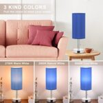 Hong-in Nightstand Lamp with 3 Color Modes – Blue Lamp for Bedroom with USB-C USB-A Charging Ports, 3000/4000/5000k Bedside Lamps by Pull Chain, Small Table Lamp for Bedroom, Office, Living Room