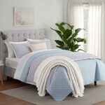 Serta ComfortSure Soft Lightweight 3 Piece Summer Bedding Comforter Bedspread Coverlet Quilt Set with Pillowcase, Light Blue, Full/Queen