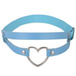 FM FM42 Blue PU Simulated Leather Women’s Gothic Double Straps Heart O Ring Leg Thigh Elastic Garter Belt, One Pair