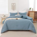 ROSGONIA Dusty Blue Comforter Set Queen- 3pcs (1 Comforter & 2 Pillowcases)- Grayish Blue Aesthetic Comforter Set Queen- Boho Bedding Soft Warm and Lightweight Microfiber Comforter for All Season