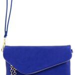 FashionPuzzle Envelope Wristlet Clutch Crossbody Bag with Chain Strap (Royal Blue) One Size