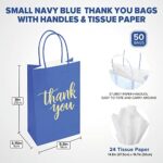 50 Pack Small Navy Blue Thank You Paper Gift Bags with Handles and 24 Sheets Tissue Paper for Small Business, Shopping, Wedding, Baby Shower, Party Favors (Small 9”x5.5”x3.15”, Navy Blue)