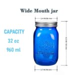 Cosnou 32 oz Blue Mason Jars with Lids?Wide Mouth Canning Jar, 6 Pack Multifunction Glass Container, for, Storage, Canning, Pickling, Preserving, Fermenting, DIY Crafts & Decorate