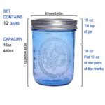 eleganttime 16 oz Blue Mason Jars with Lids,12 Pack Wide Mouth Canning Jar,Airtight Glass Container Storage,Canning,Pickling,Home Decor,Overnight Oats,Fruit Preserves,Jam or Jelly